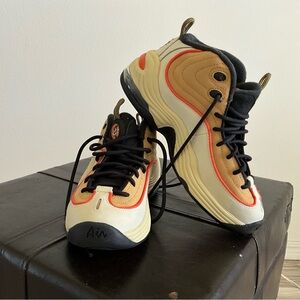 Nike Air Penny II 2 Kids Basketball Cream & Tan Sneakers Orange Trim 5.5 New